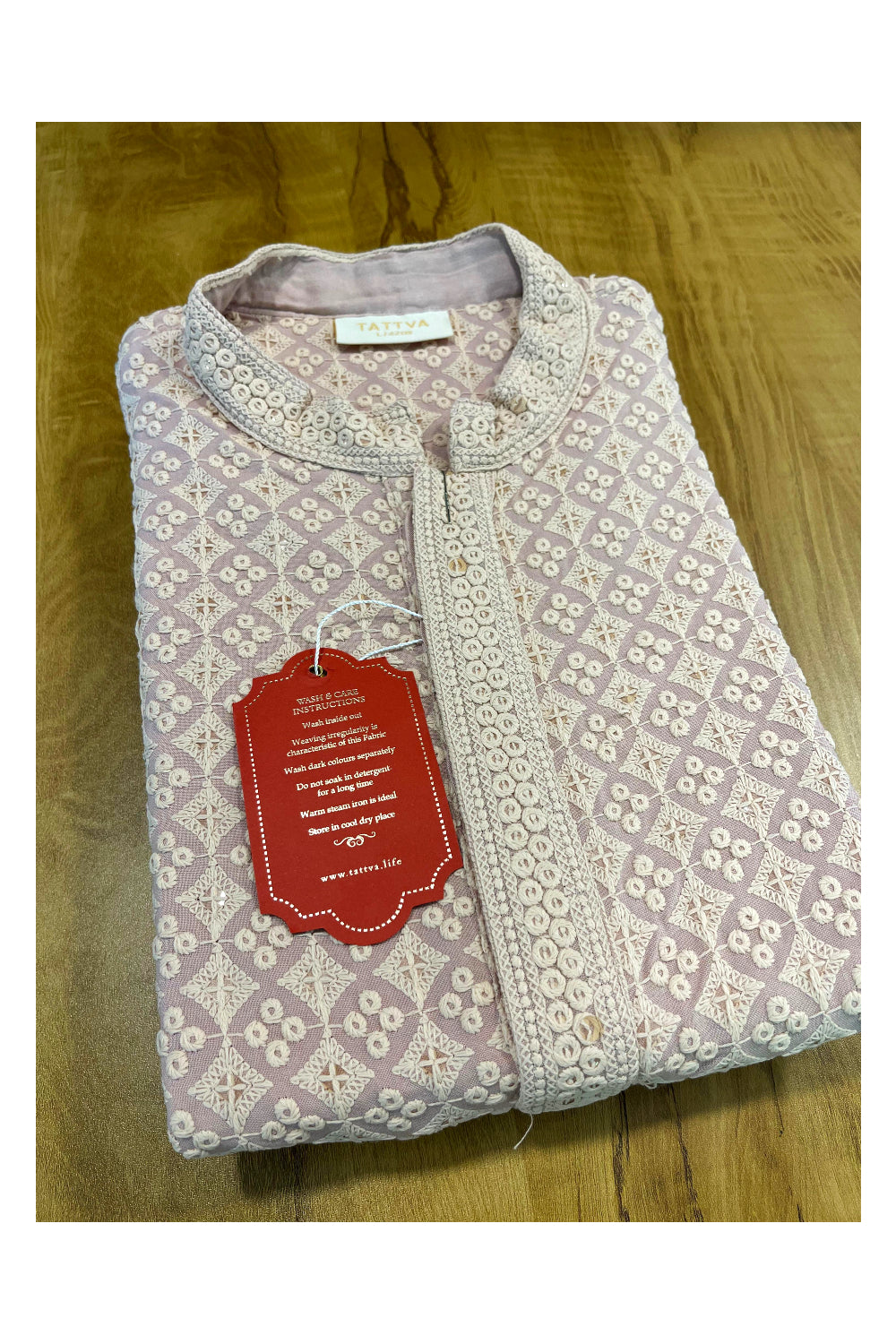 Southloom chikankari Short Kurta for Men in Light Pink Colour