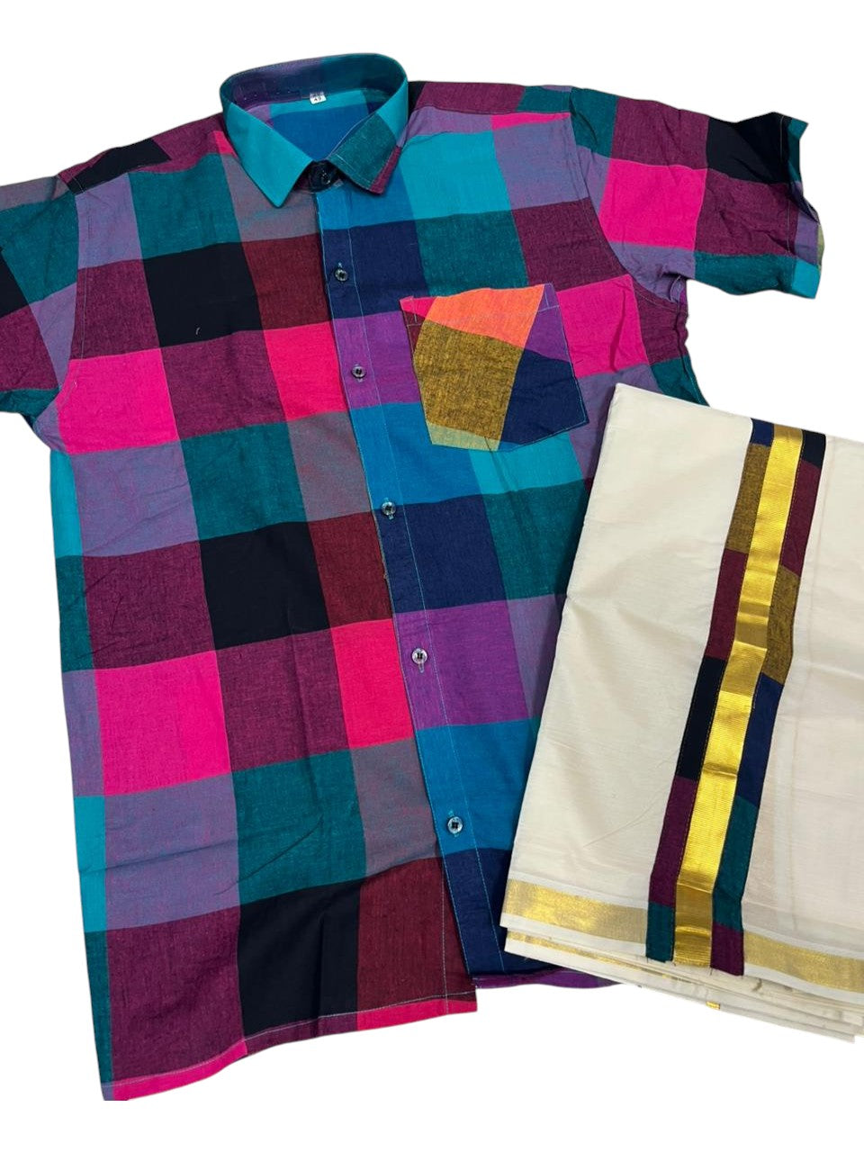 Southloom Cotton Madras Check Design Men's Combo (Shirt + Mundu) SLCOMBO SL577