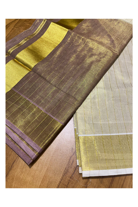 Southloom Tie & Dye - Half & Half Multi Colour Brown Design Saree with Kasavu Lines Across Body