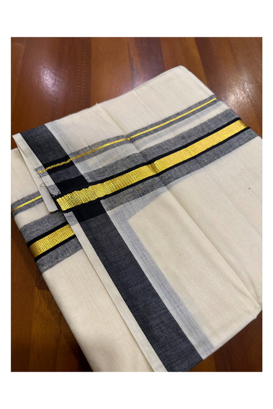 Kerala Cotton Double Mundu with Black and Kasavu Border (Onam Mundu 2023)