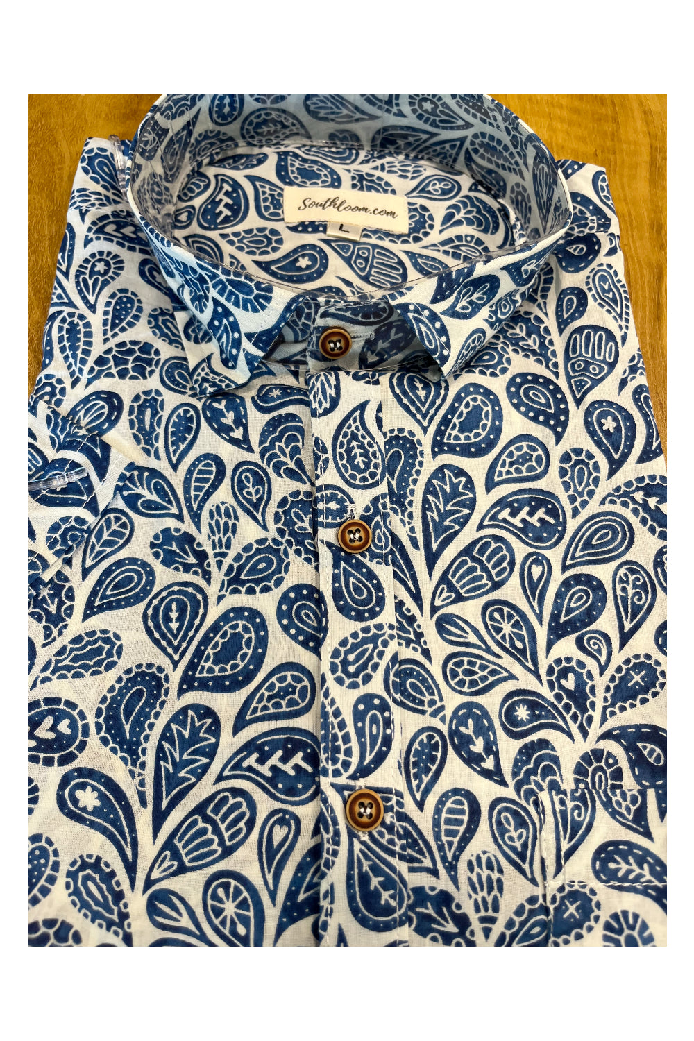 Southloom Jaipur Cotton Blue Hand Block Printed Shirt (Half Sleeves)