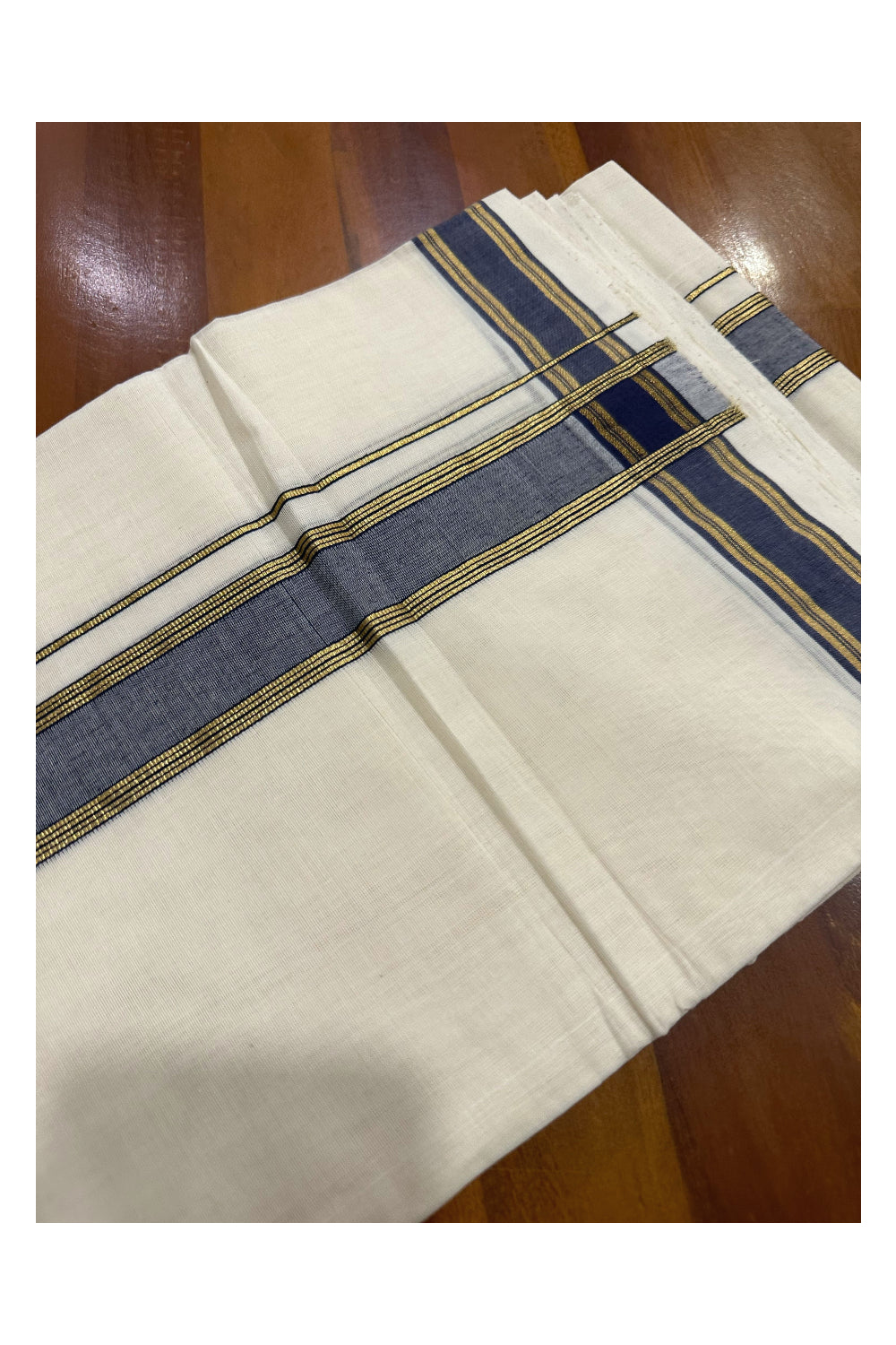 Southloom Premium Handloom Mundu with Dark Blue and Kasavu Kara (Onam Mundu 2023)