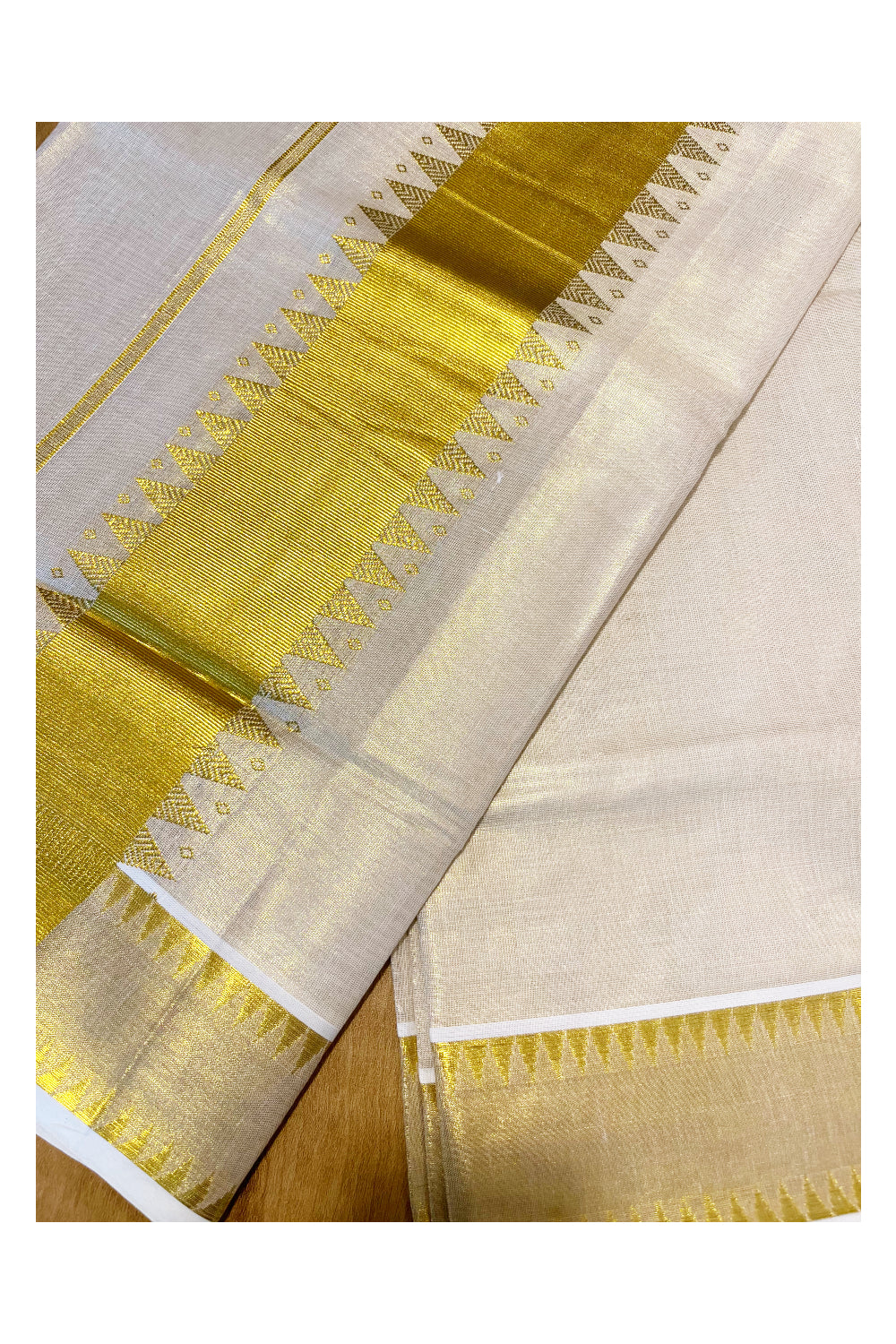 Kerala Tissue Kasavu Saree With Temple Works on Border