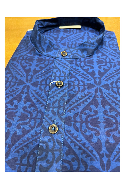 Southloom Blue Printed Semi Silk Short Kurta for Men