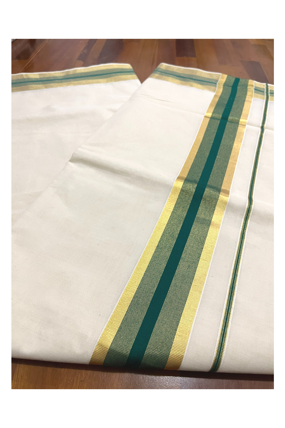 Kerala Pure Cotton Saree with Kasavu and Green Border (Onam Saree 2023)