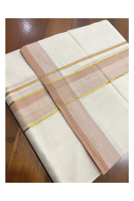 Pure Cotton Kerala Double Mundu with Kasavu and Beige Kara (South Indian Kerala Dhoti)