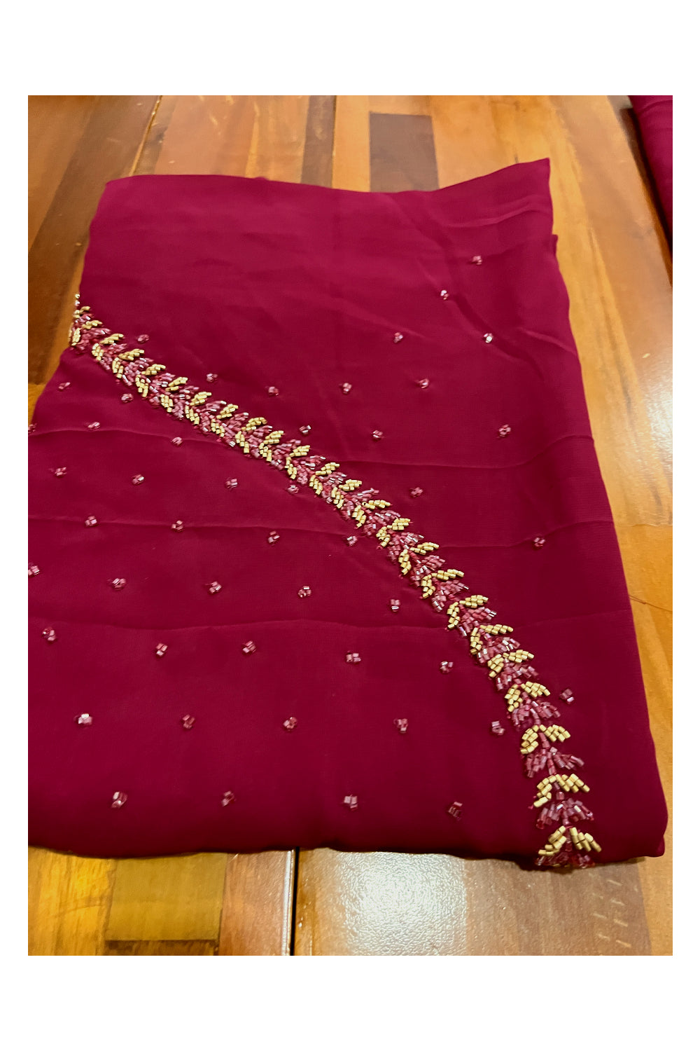 Southloom™ Georgette Churidar Salwar Suit Material in Maroon with Bead Works