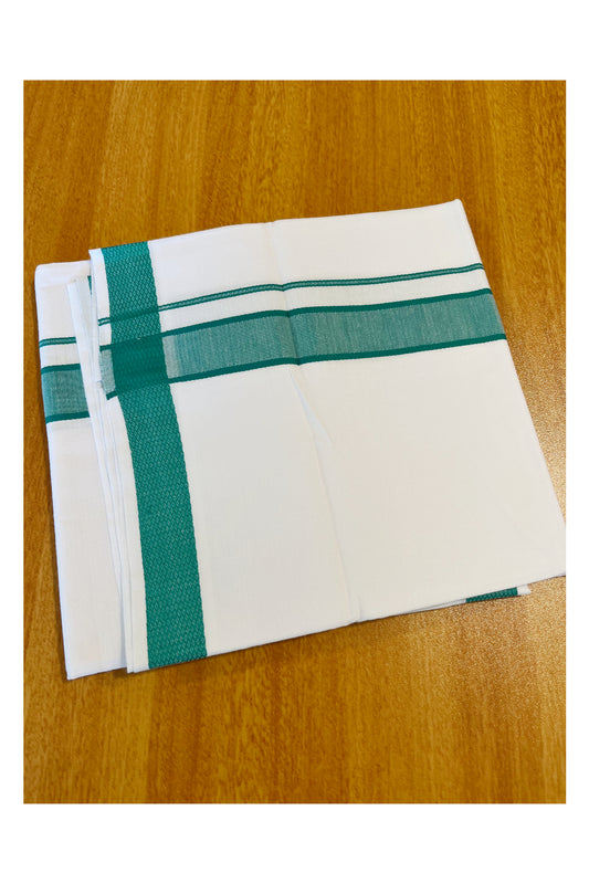 Pure White Cotton Single Mundu with Green Border (South Indian Dhoti)