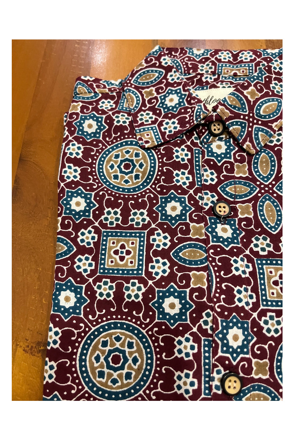 Southloom Jaipur Cotton Maroon Ajrakh Hand Block Printed Shirt For Kids (Half Sleeves)