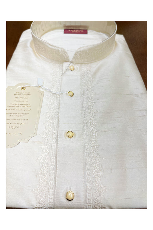 Southloom Pure Silk White Short Kurta for Men