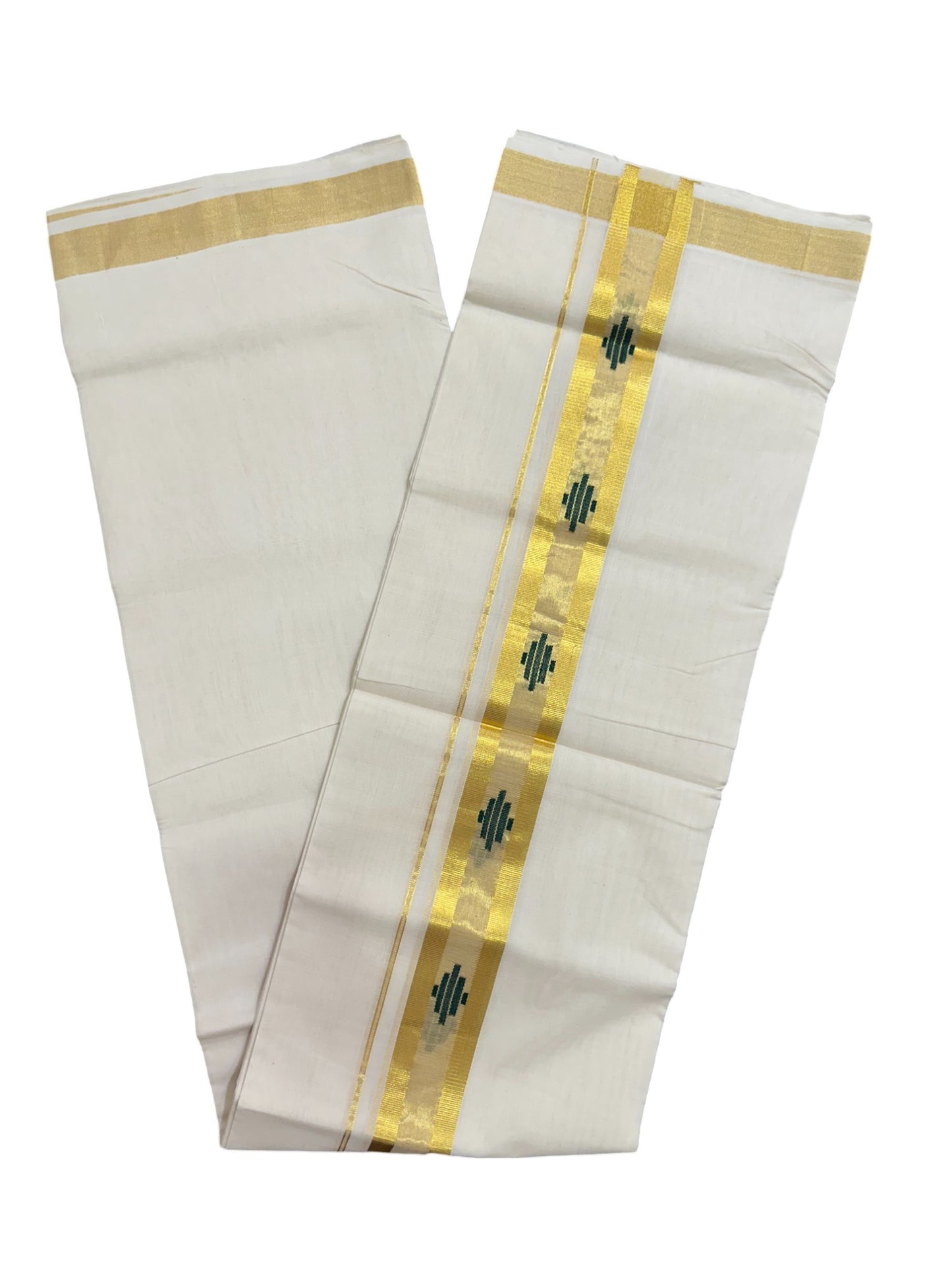 Southloom Balaramapuram Unakkupaavu Handloom Kasavu Mundu with Woven Green Work in Kara