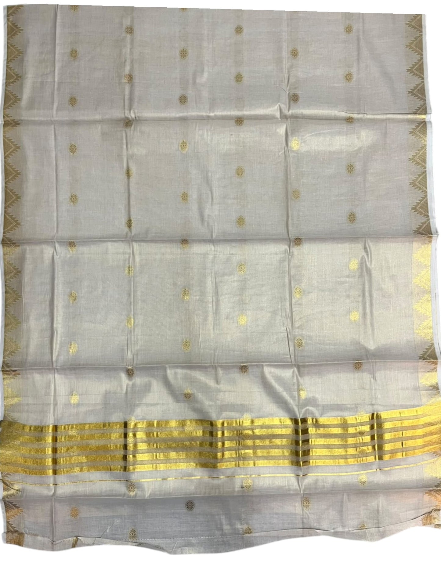 Southloom Tissue Kerala Kasavu Saree with Woven Work on Body and Temple Border
