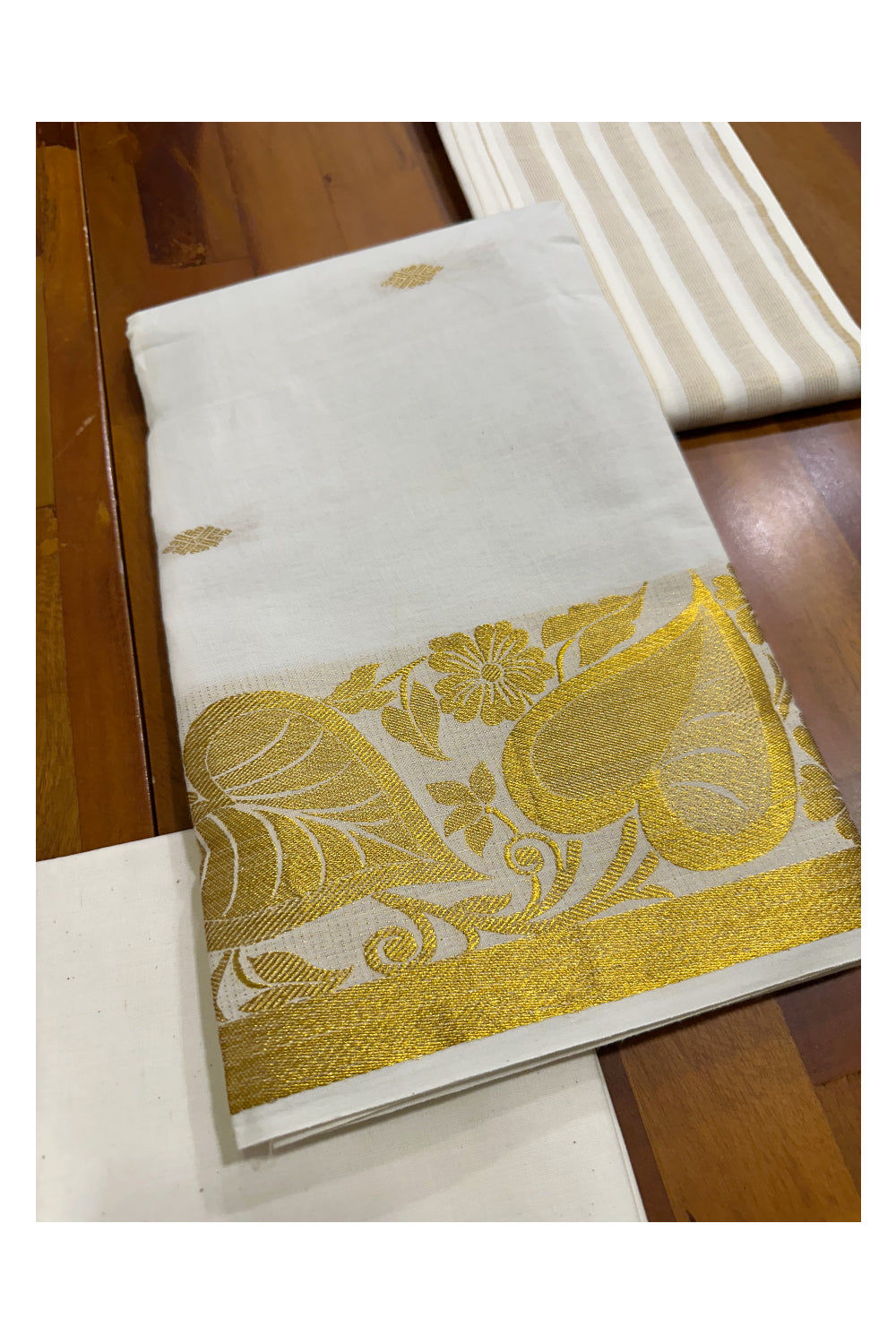 Kerala Cotton Churidar Salwar Material with Kasavu Leaf Woven Designs (include Shawl / Dupatta)