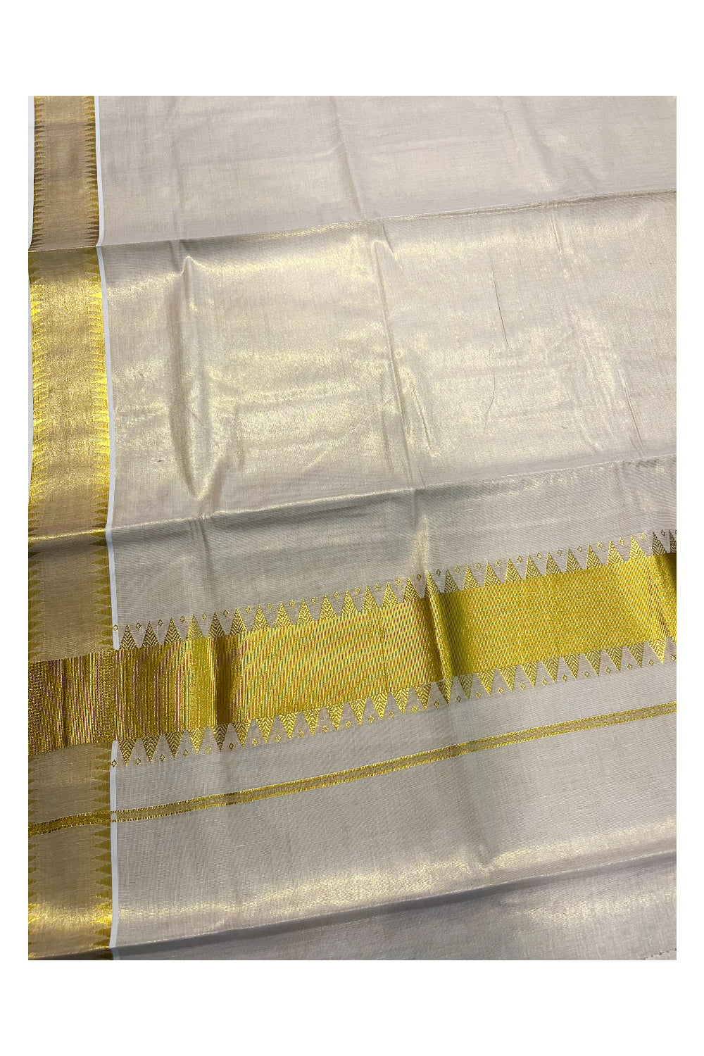 Kerala Tissue Kasavu Saree With Temple Works on Border