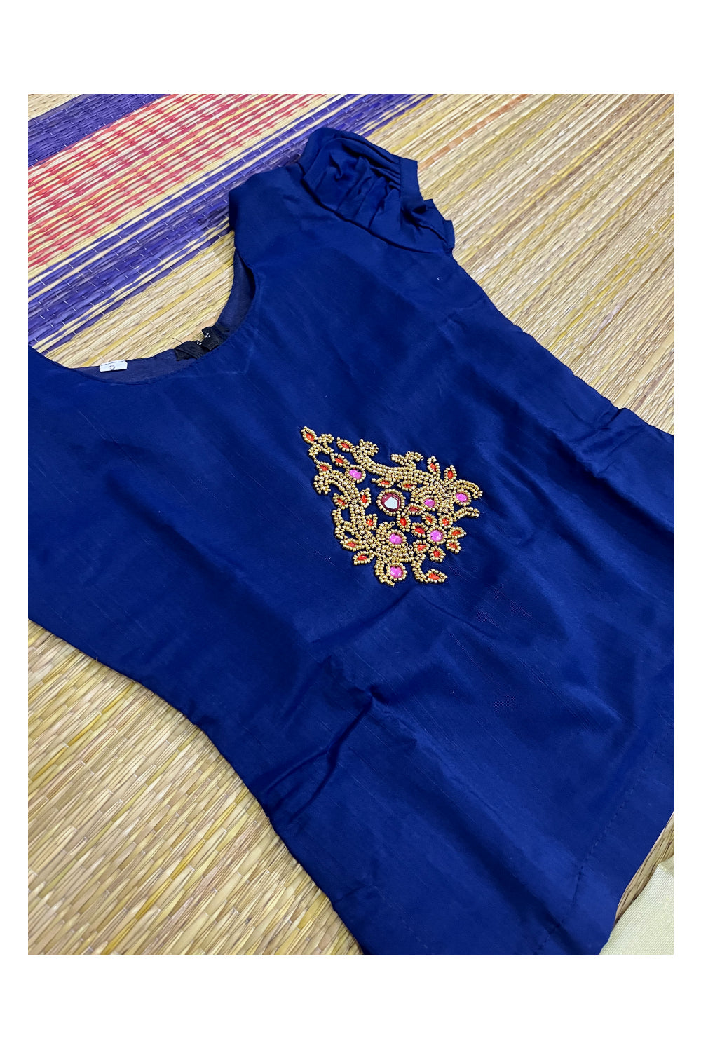 Southloom Kerala Pavada Blouse with Blue Bead Work Design (Age - 5 Year)