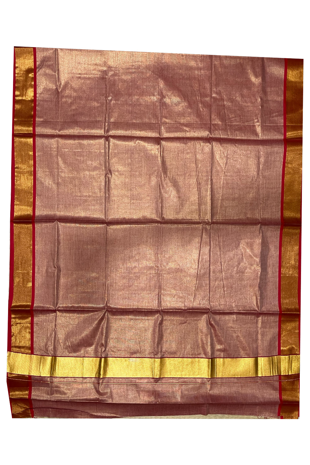 Kerala Plain Tissue Red Saree with Kasavu Border