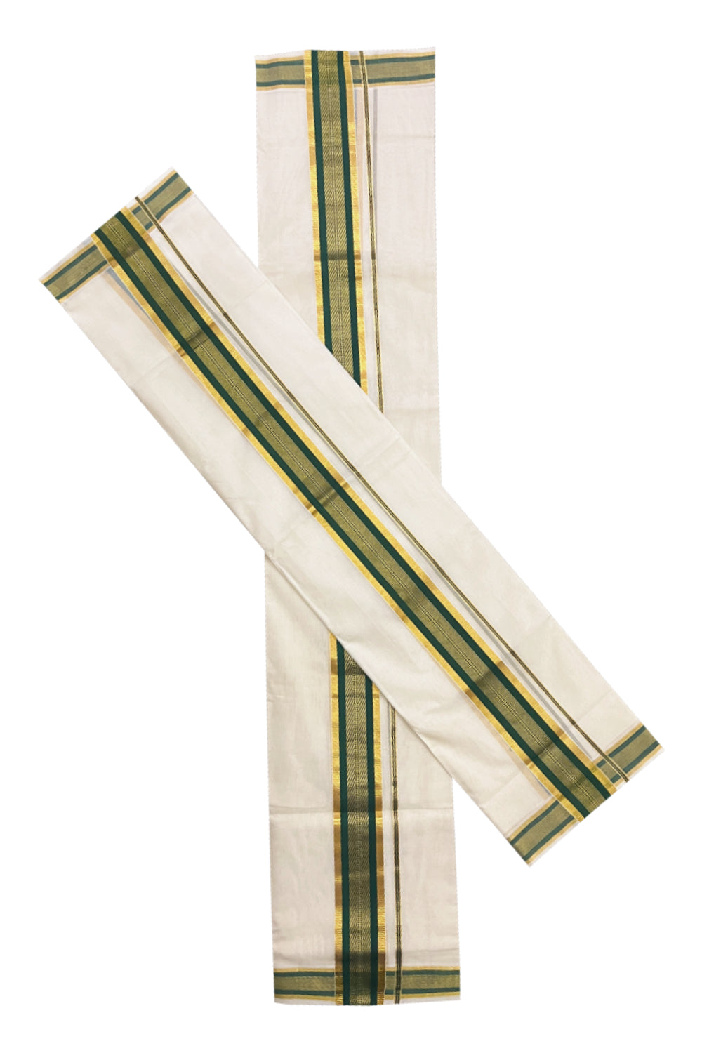 Southloom Premium Handloom Set Mundu with Kasavu and Green Border 2.80 Mtrs