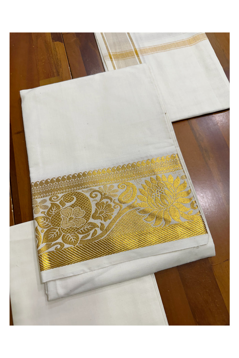 Kerala Cotton Churidar Salwar Material with Kasavu Woven Designs (include Shawl / Dupatta)