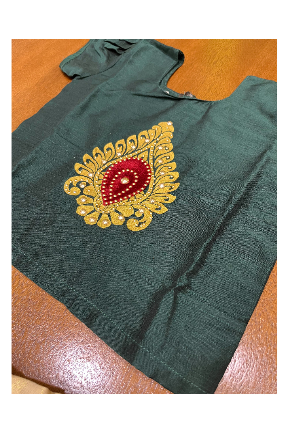 Southloom Kerala Pavada Blouse with Green Bead Work Design (Age - 2 Year)