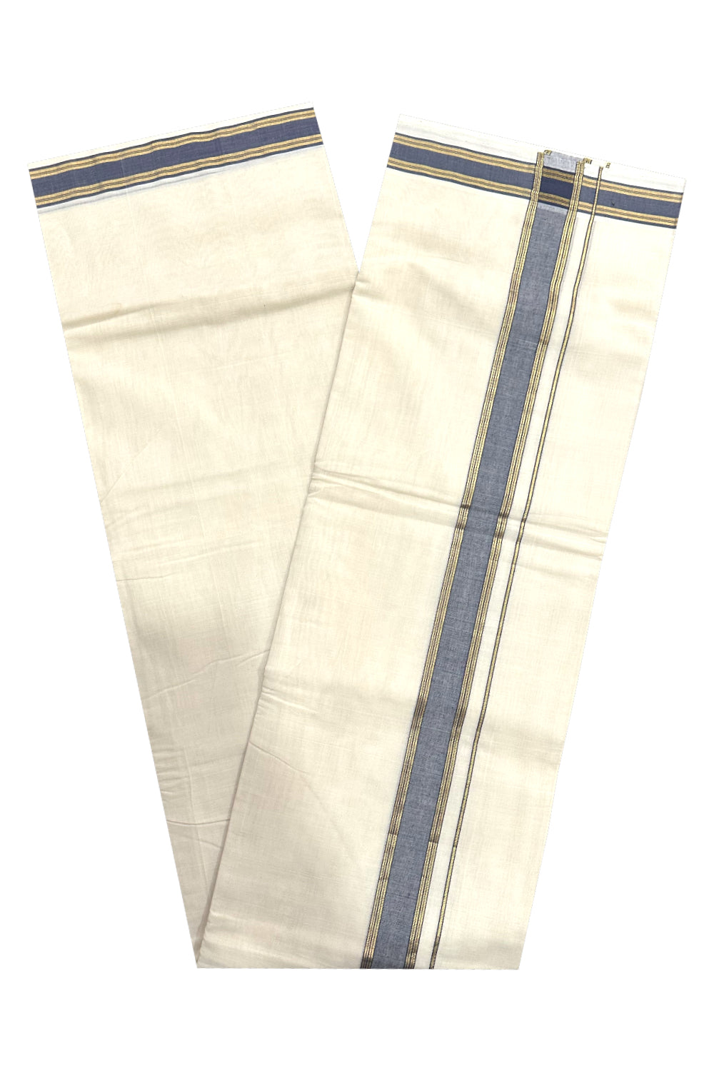 Southloom Premium Handloom Mundu with Dark Blue and Kasavu Kara (Onam Mundu 2023)