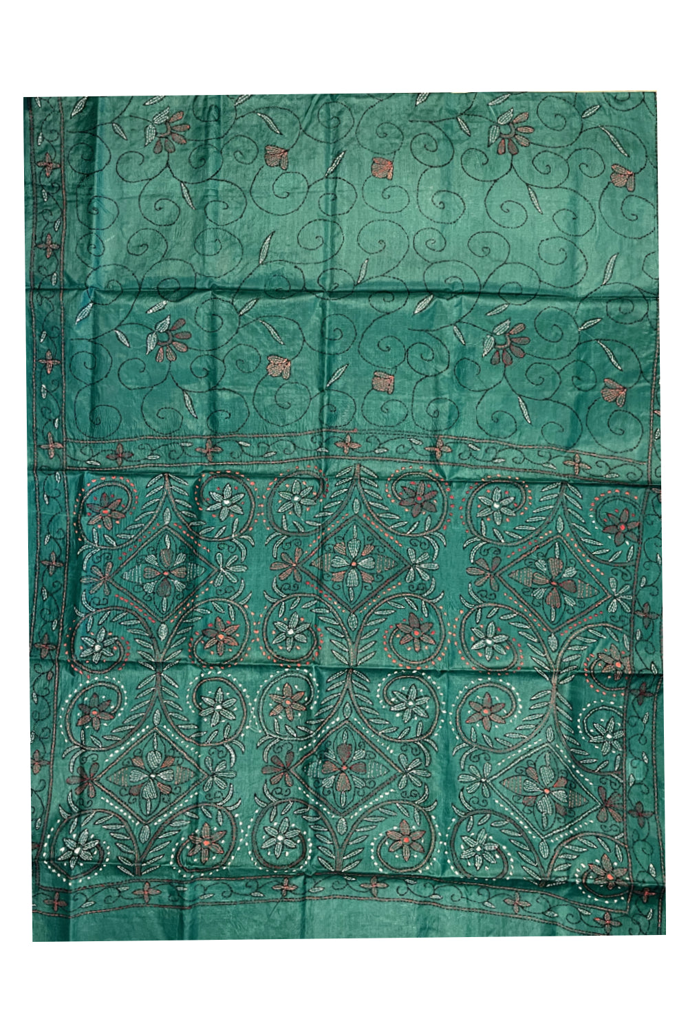 Southloom Kantha Thread Work Designer Green Saree