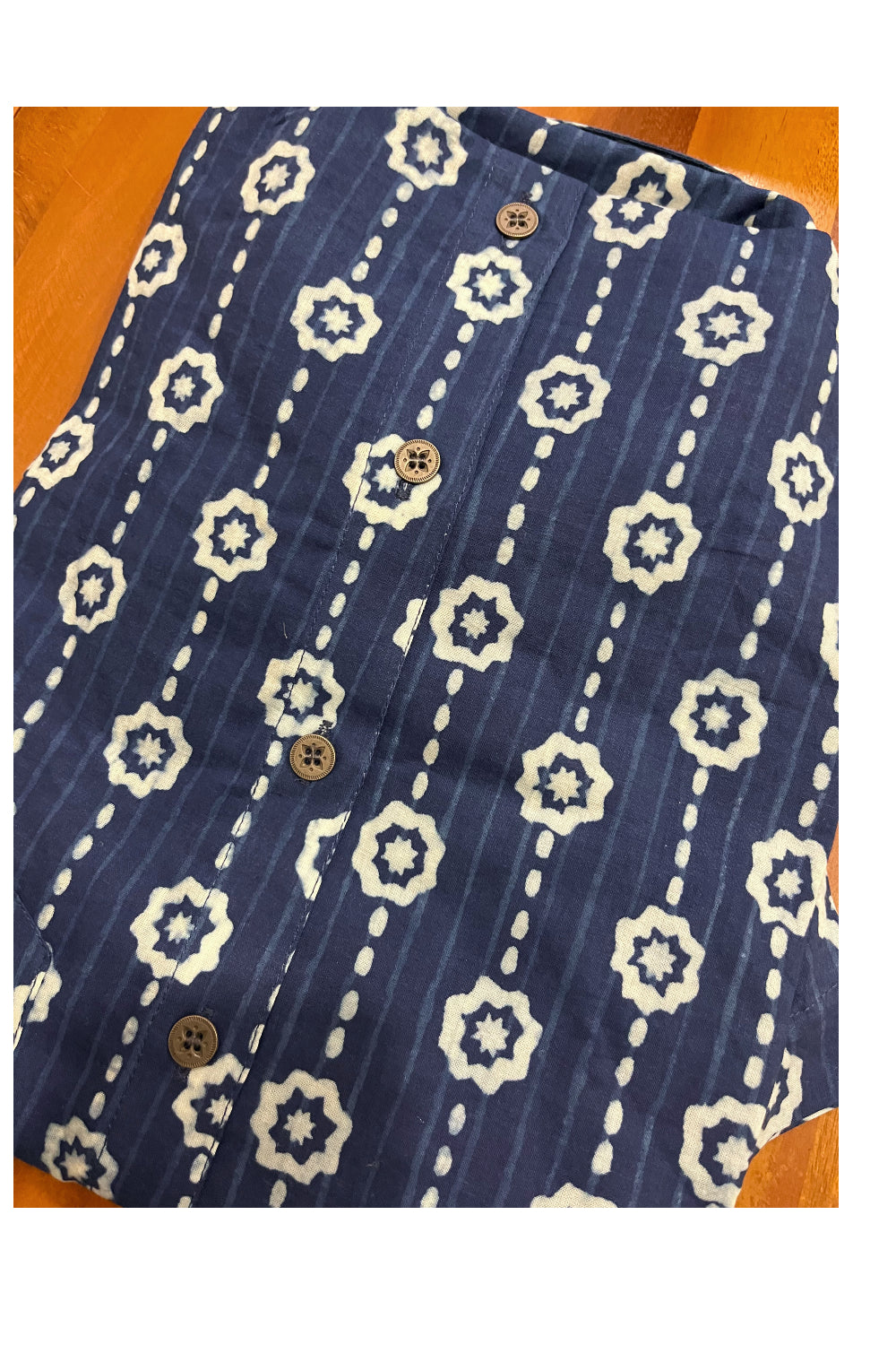 Southloom Jaipur Cotton Indigo Blue White Hand Block Printed Shirt (Half Sleeves)