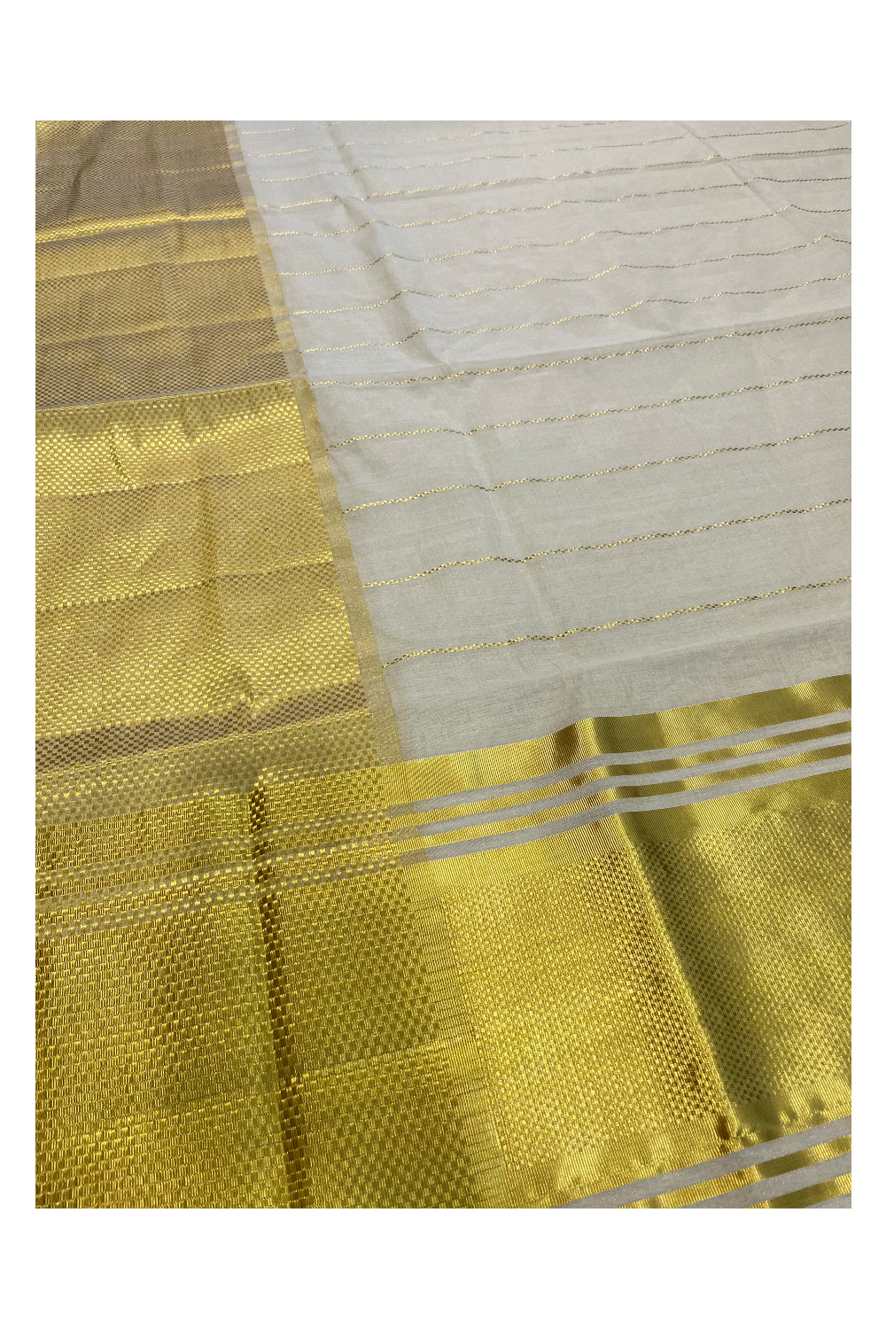 Southloom™ Premium Handloom Tissue Kasavu Lines Saree with Paa Neythu Border