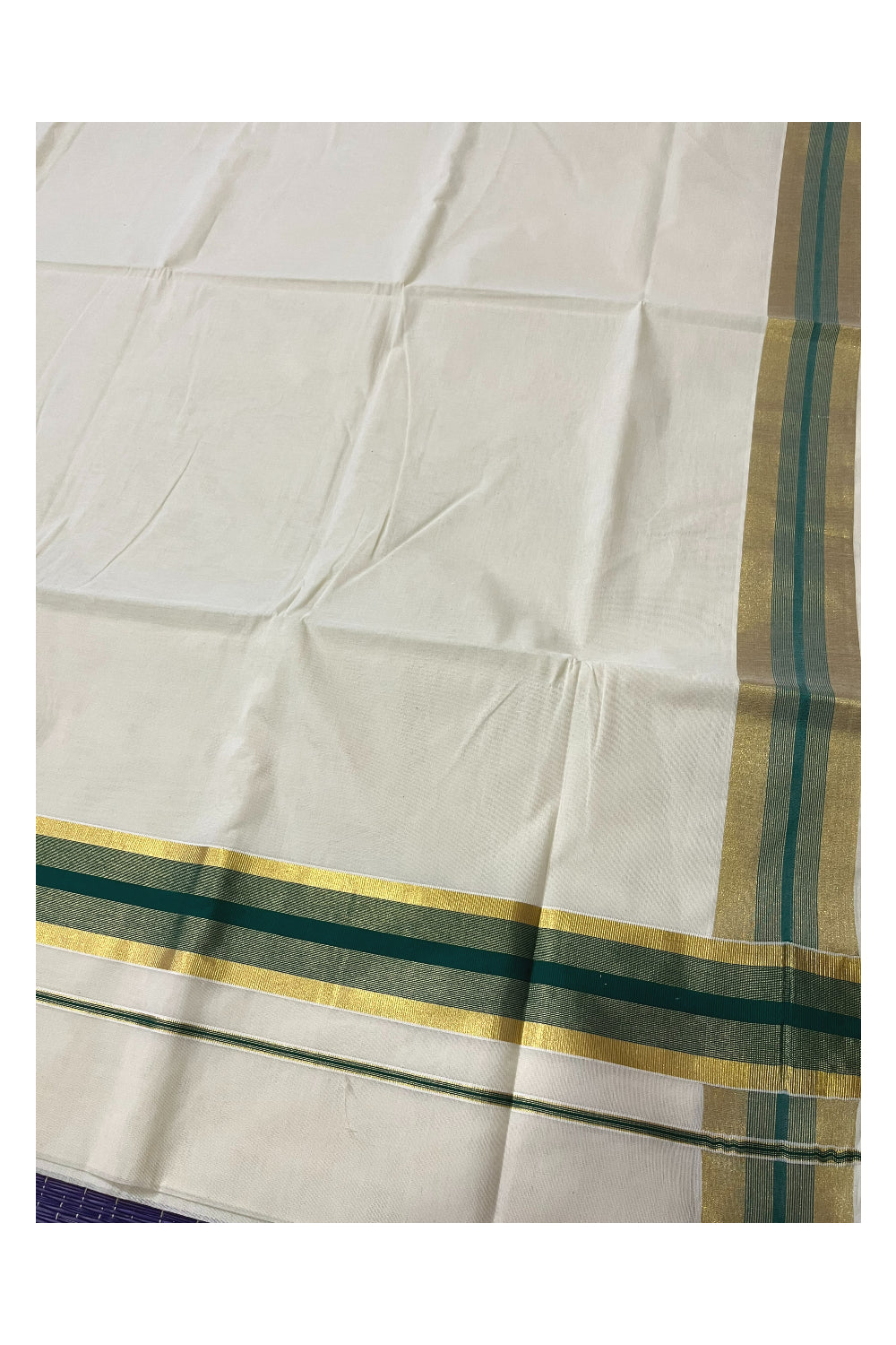 Kerala Pure Cotton Saree with Kasavu and Green Border (Onam Saree 2023)