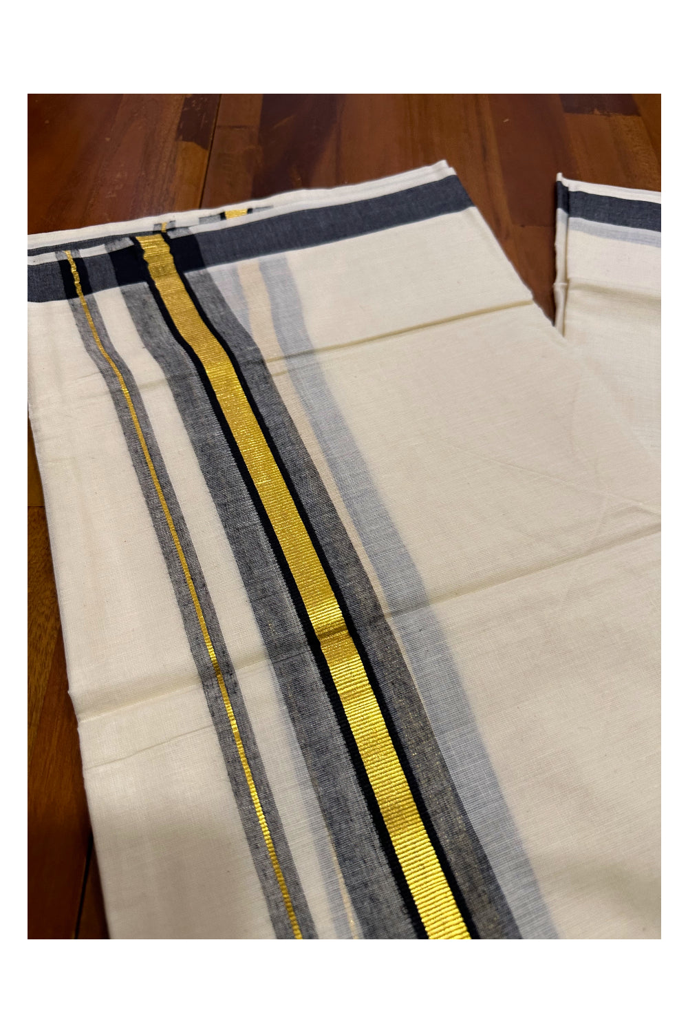 Kerala Cotton Double Mundu with Black and Kasavu Border (Onam Mundu 2023)