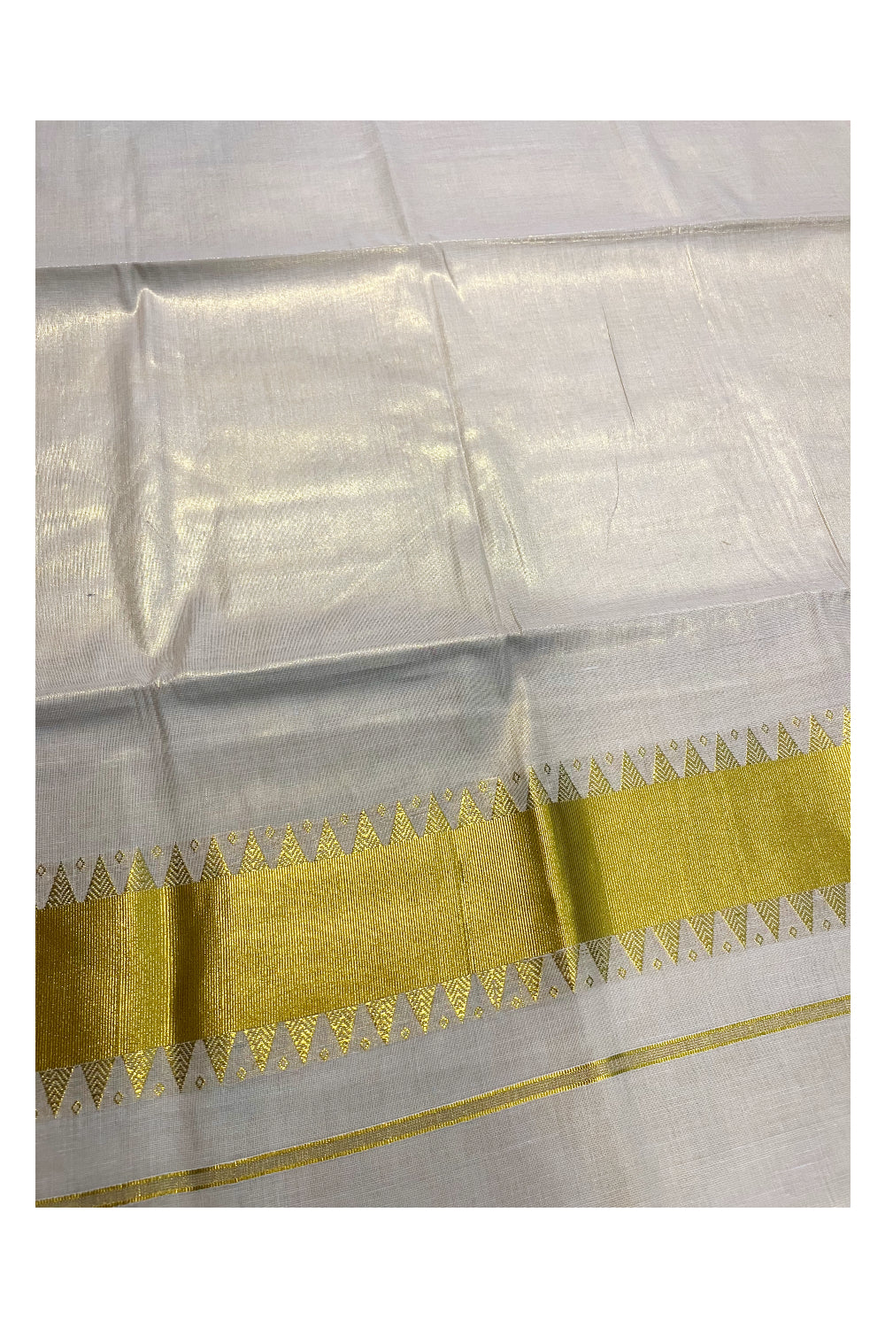 Kerala Tissue Kasavu Saree With Temple Works on Border