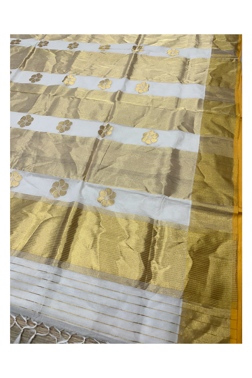 Southloom Premium Handloom Cotton Kasavu Saree with Heavy Woven Works