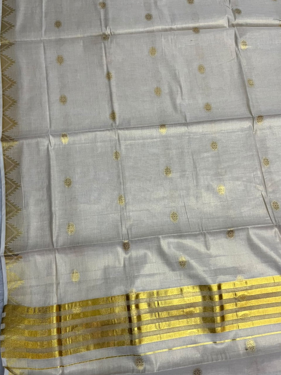 Southloom Tissue Kerala Kasavu Saree with Woven Work on Body and Temple Border