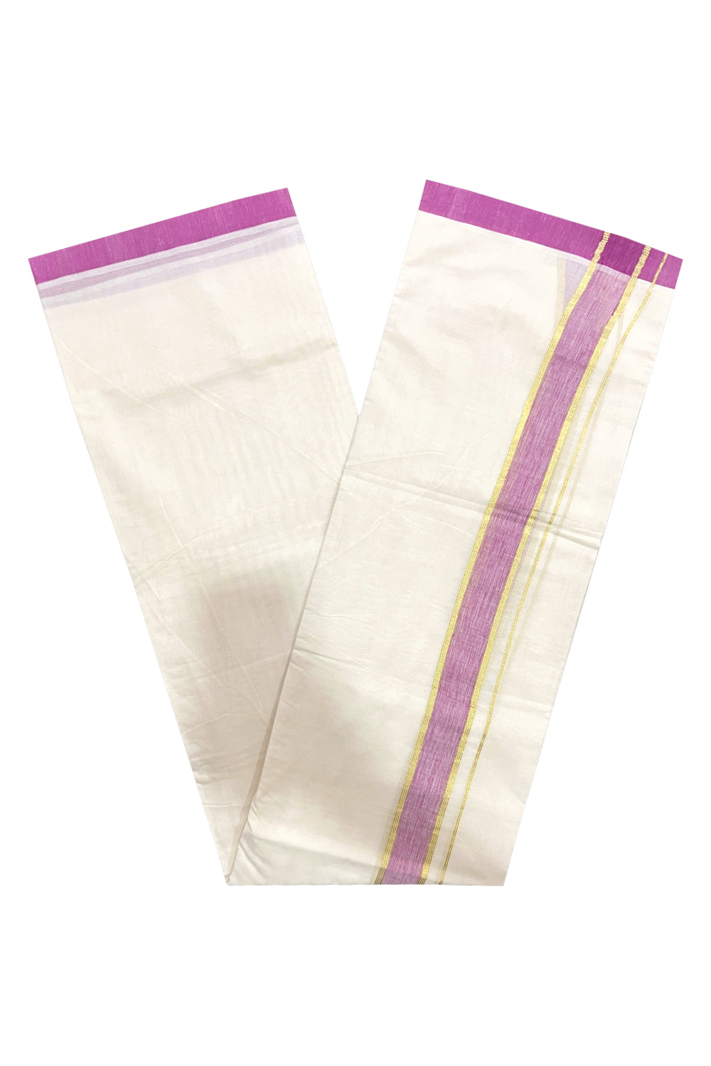Cotton Double Mundu with Magenta and Kasavu Kara (South Indian Kerala Dhoti)