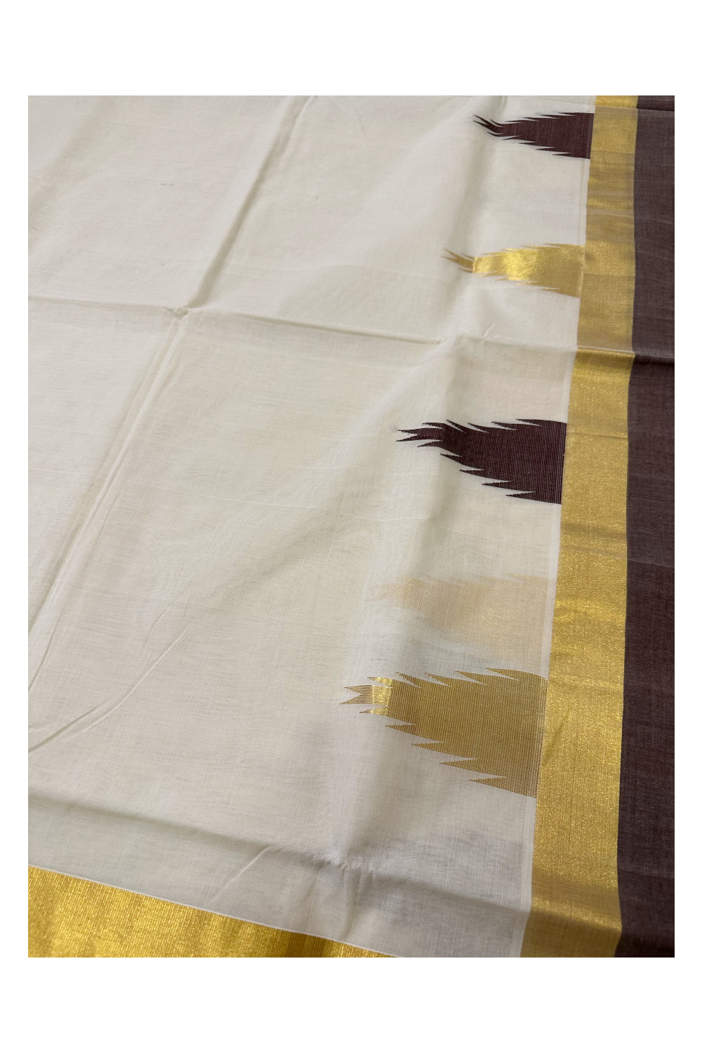 Southloom Premium Handloom Cotton Kerala Saree with Kasavu and Brown Temple Works (Onam Saree 2023)