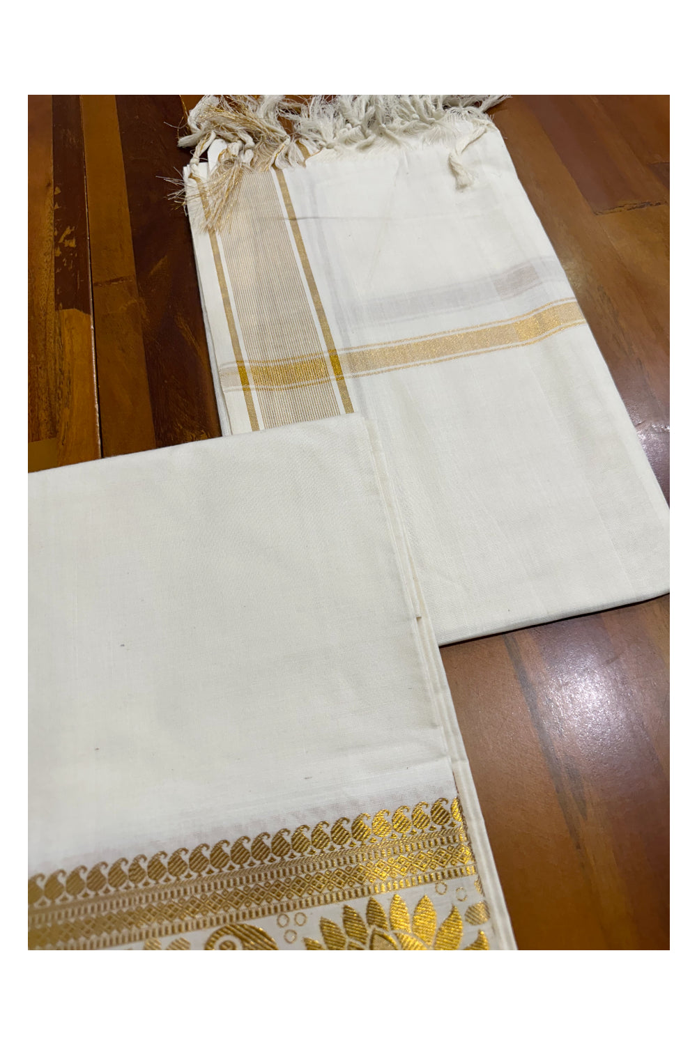 Kerala Cotton Churidar Salwar Material with Kasavu Woven Designs (include Shawl / Dupatta)