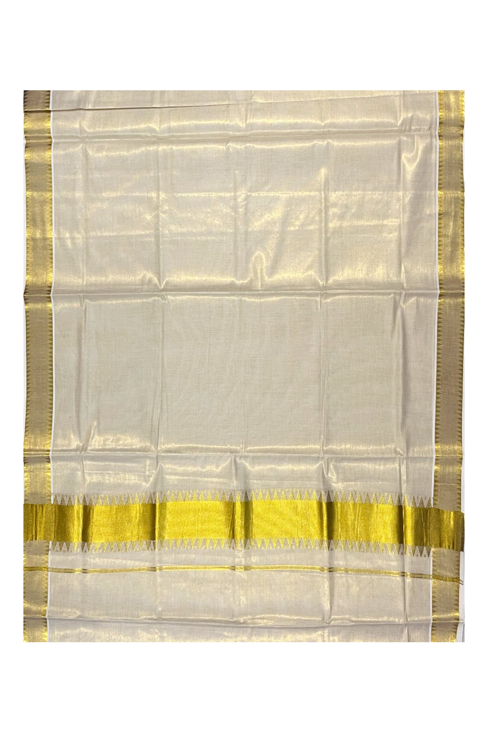 Kerala Tissue Kasavu Saree With Temple Works on Border