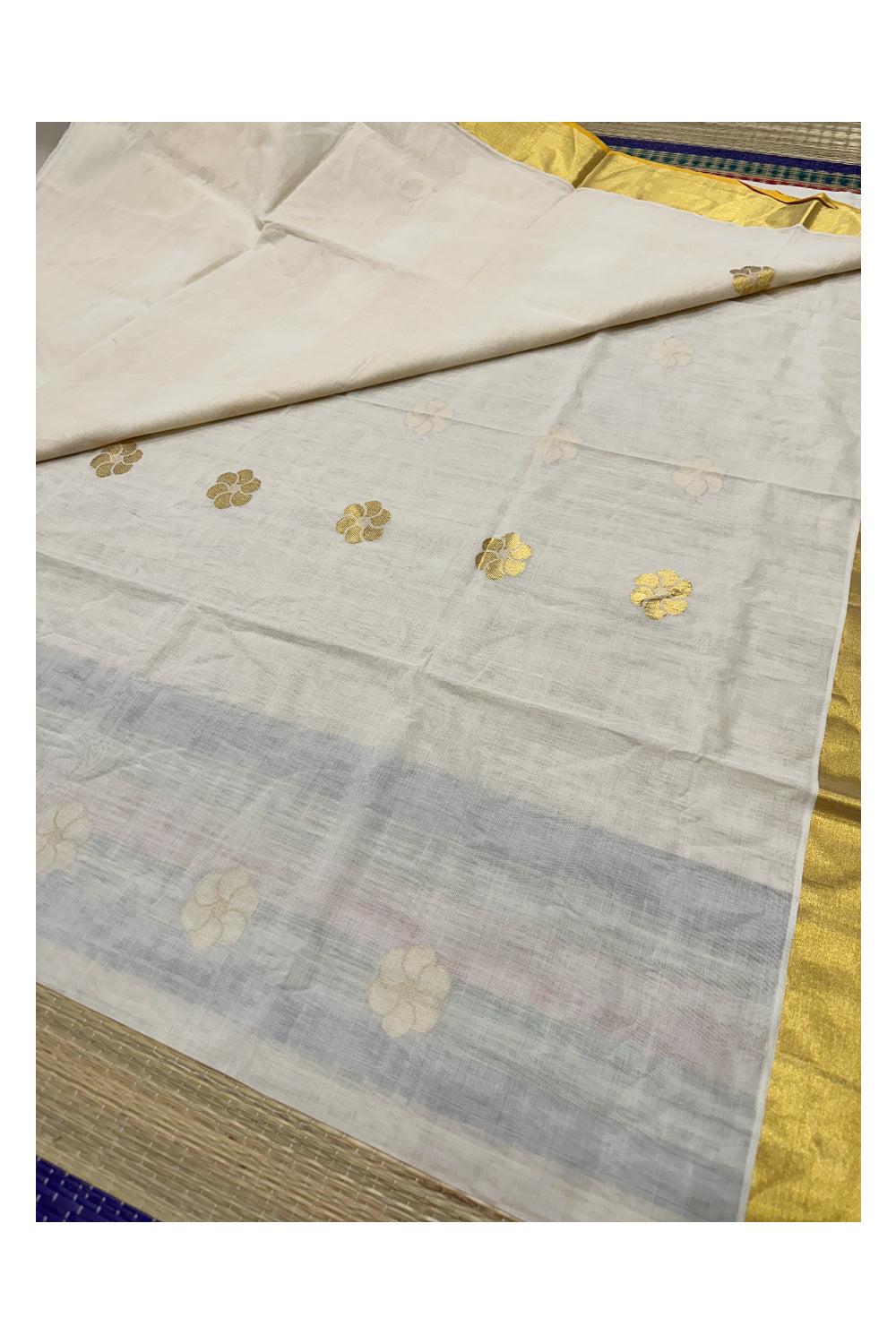 Southloom Premium Handloom Cotton Kasavu Saree with Heavy Woven Works