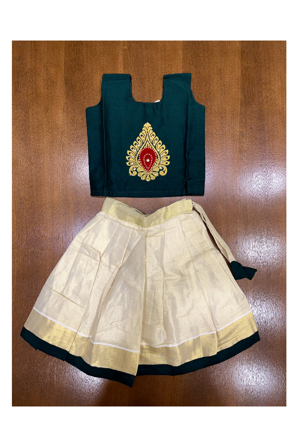 Southloom Kerala Pavada Blouse with Green Bead Work Design (Age - 1 Year)