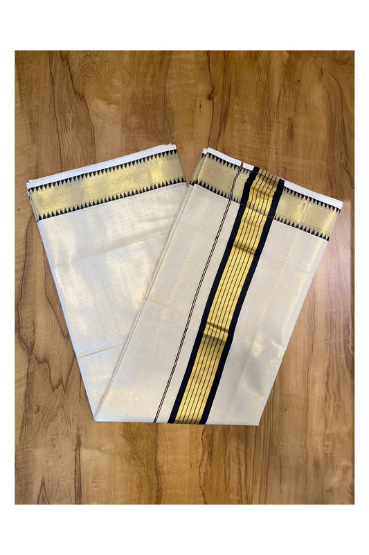 Kerala Tissue Kasavu Saree With Black Temple Woven Works on Border