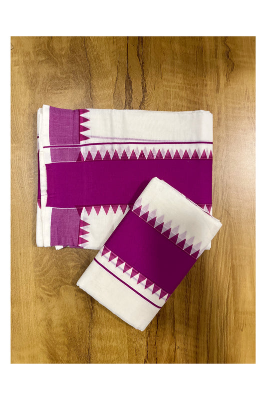 Kerala Pure Cotton Set Mundu Single (Mundum Neriyathum) with Bright Magenta Temple Border 2.80 Mtrs