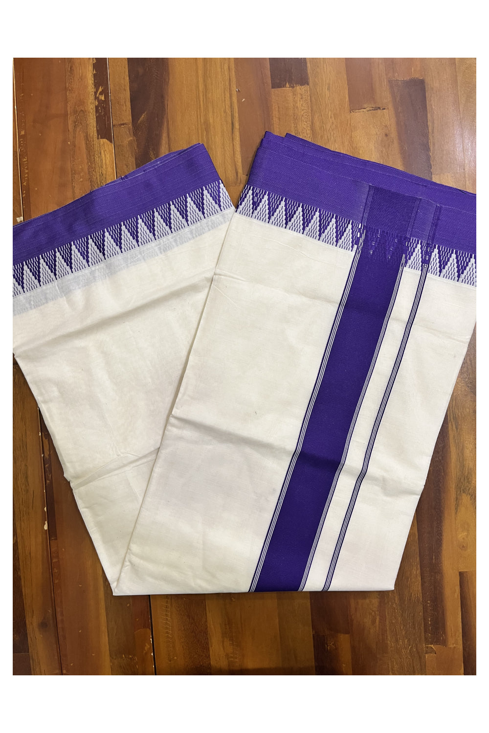 Pure Cotton Kerala Plain Saree with Purple Temple Border