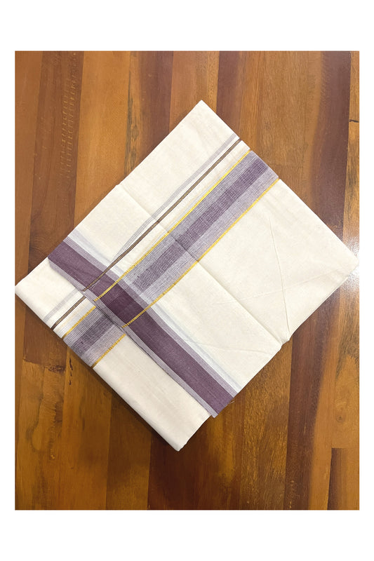 Pure Cotton Kerala Double Mundu with Kasavu and Purple Kara (South Indian Kerala Dhoti)