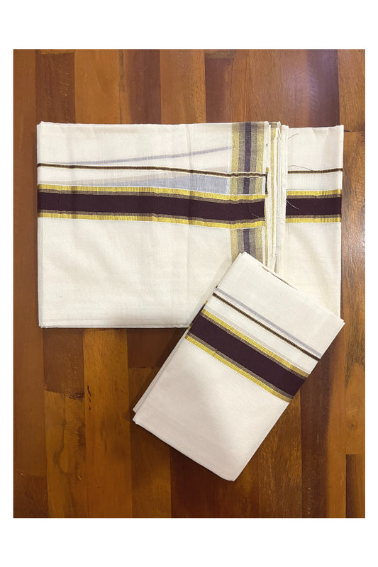 Pure Cotton Kerala Single Set Mundu (Mundum Neriyathum) with Brown and Kasavu Border 2.80 Mtrs SLKK SL470