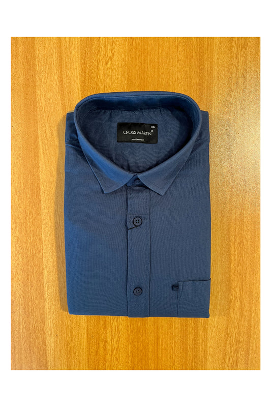 Pure Cotton Blue Solid Shirt (44FS)