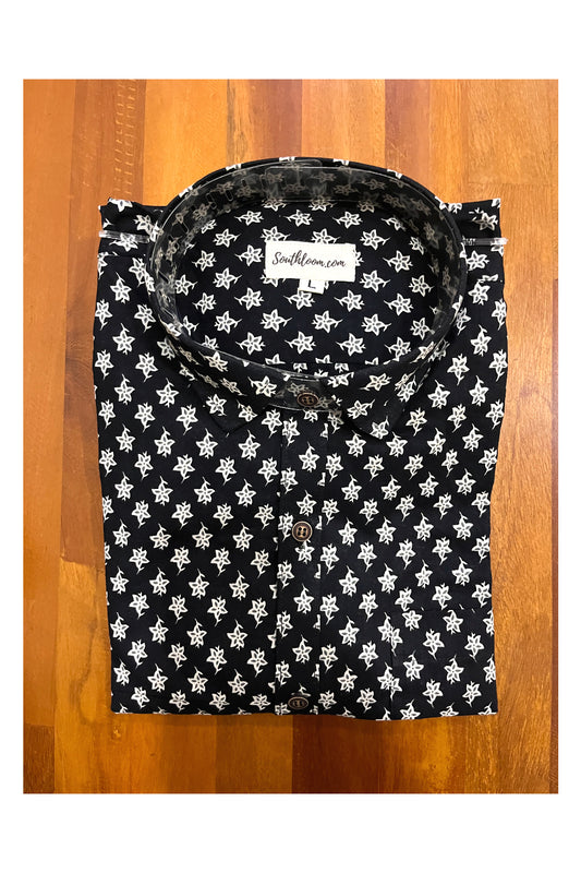 Southloom Jaipur Cotton Black Shirt with Floral Hand Block Printed Design (Full Sleeves)