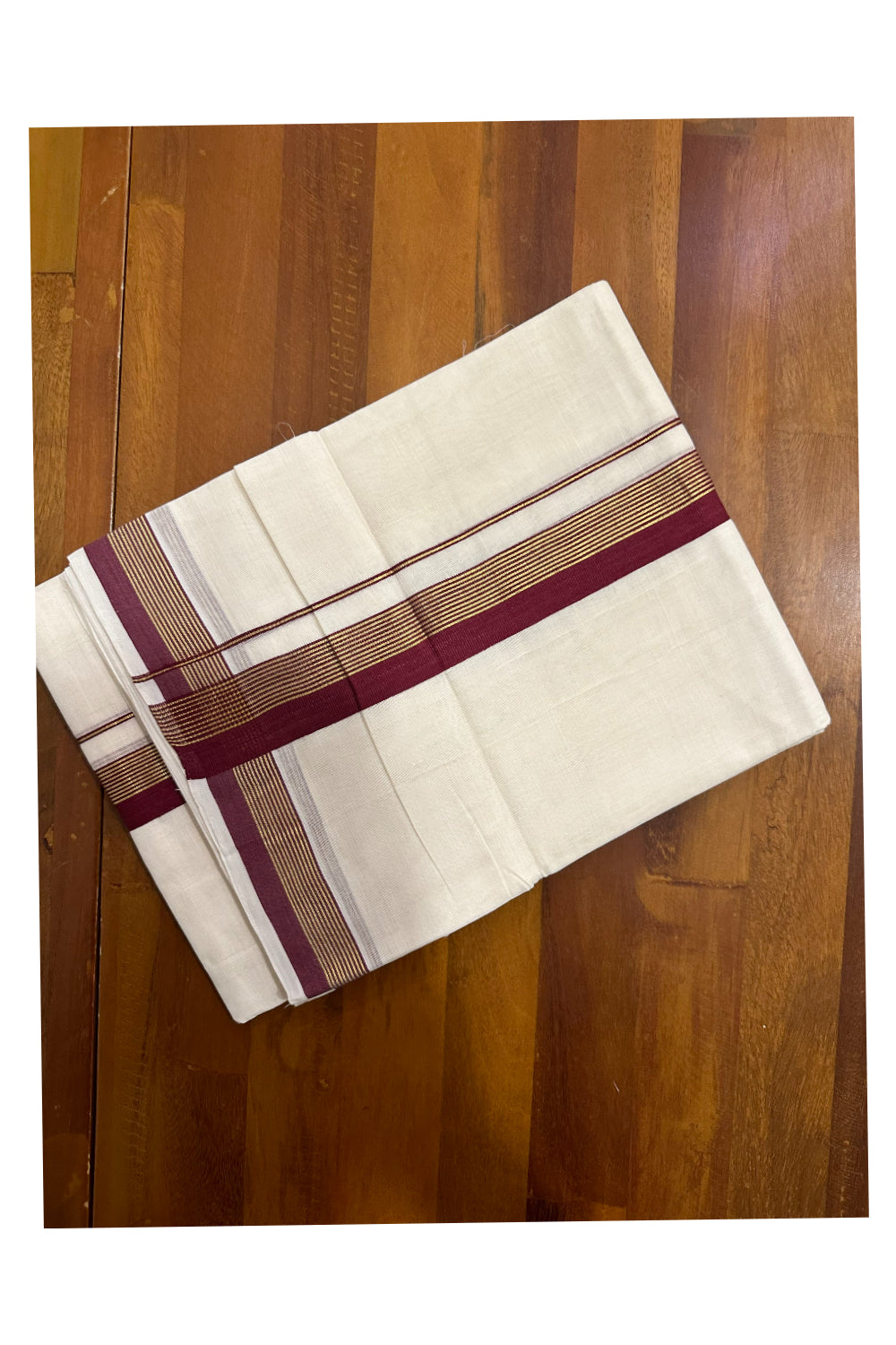 Southloom Premium Handloom Mundu with Maroon and Kasavu Kara (Onam Mundu 2023)