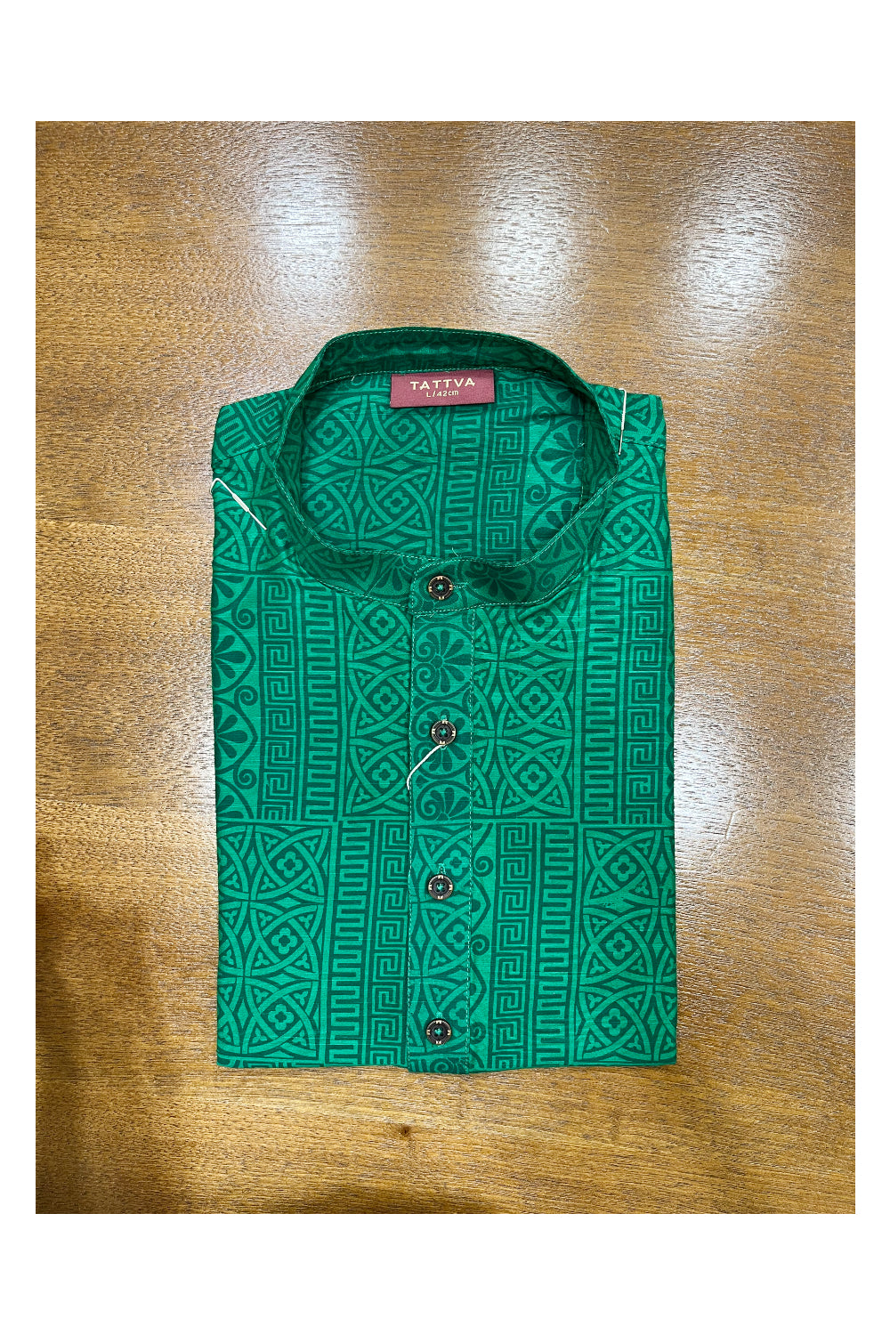 Southloom Green Printed Semi Silk Short Kurta for Men