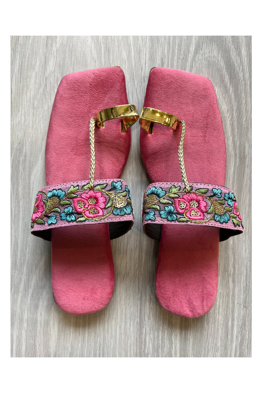 Southloom Jaipur Handmade Embroidered Pink Sandals