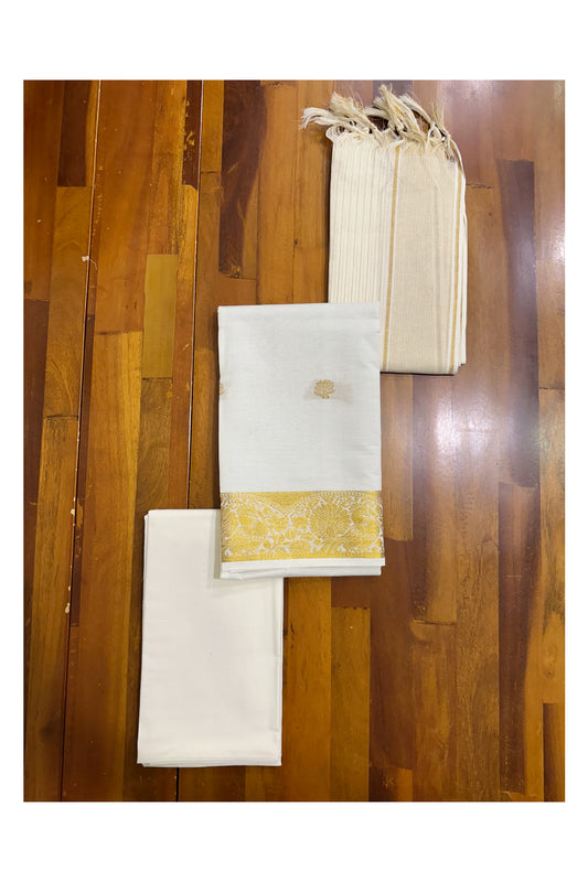 Kerala Cotton Churidar Salwar Material with Kasavu Peacock Woven Designs (include Shawl / Dupatta)