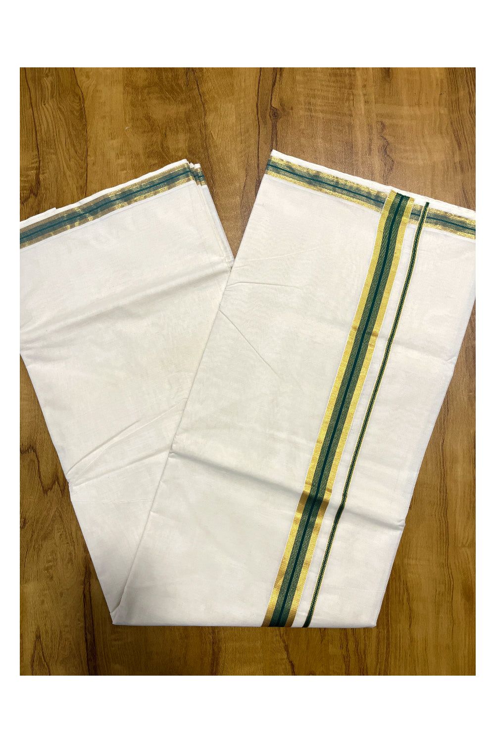 Kerala Pure Cotton Plain Saree with Kasavu and Green Border